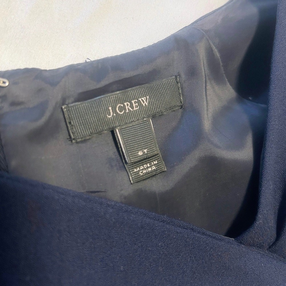 J. Crew Navy Blue Asymmetrical Neckline Sheath Dress Size 6T Tall Cap Sleeve - Picture 5 of 5